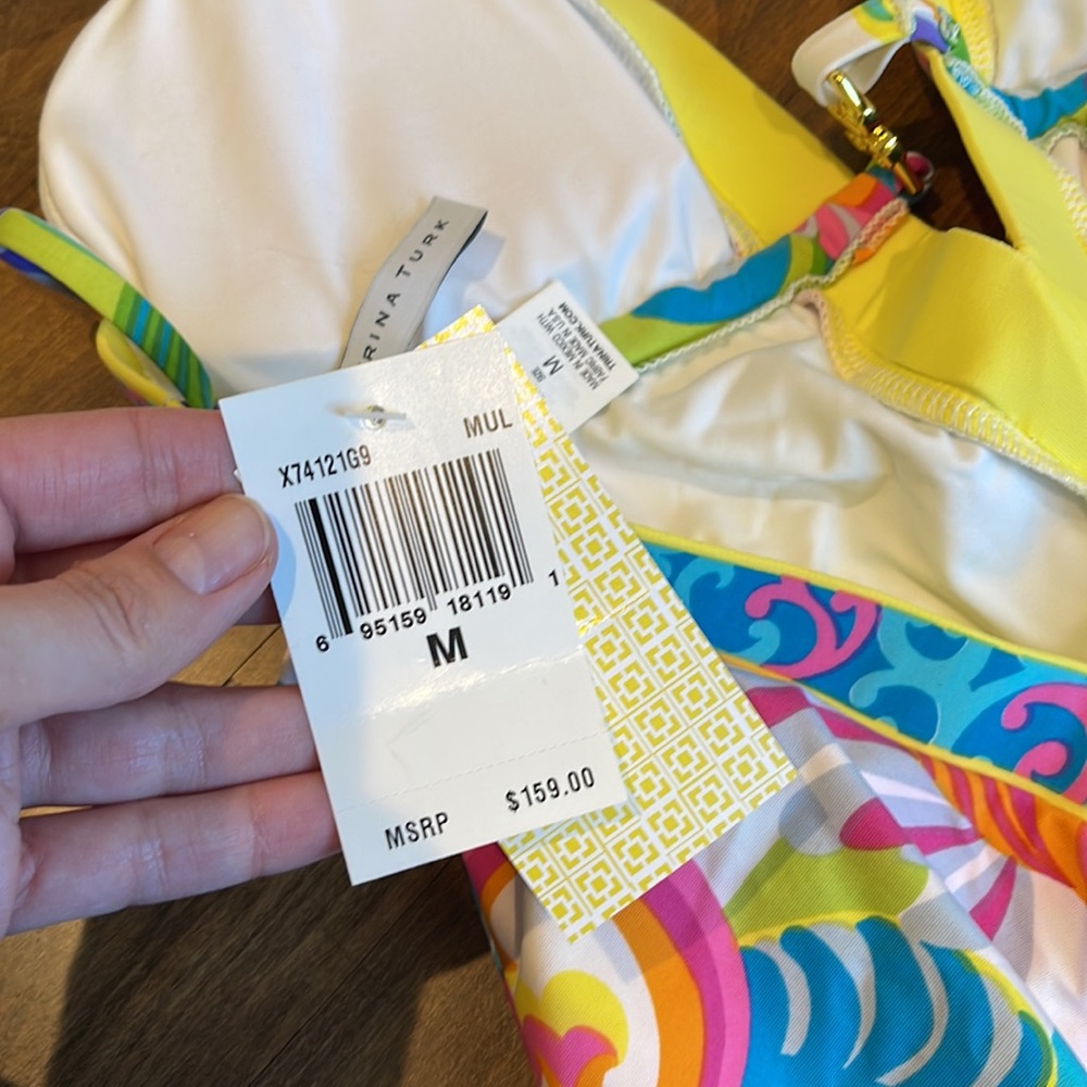 NWT TRINA TURK ONE PIECE SWIM SUIT PLUNGE V NECK HALTER TIE BACK MEDALLION SZ M - Picture 8 of 12